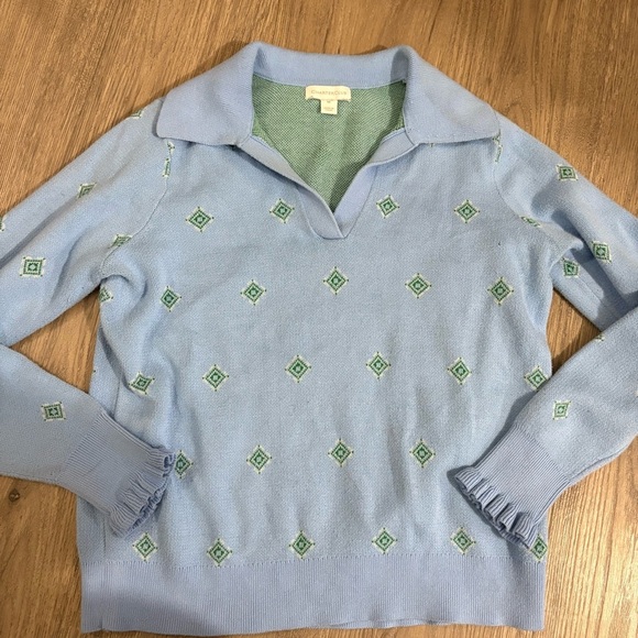 Charter Club Women’s M Blue Green Cotton Blend V Neck Pullover Sweater Collar - Picture 4 of 10